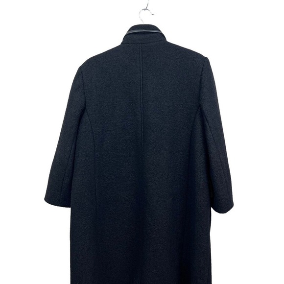 AK Anne Klein Wool Coat Jacket Women Leather Trim Lined 5 Button Pockets Black 8 - Picture 5 of 5